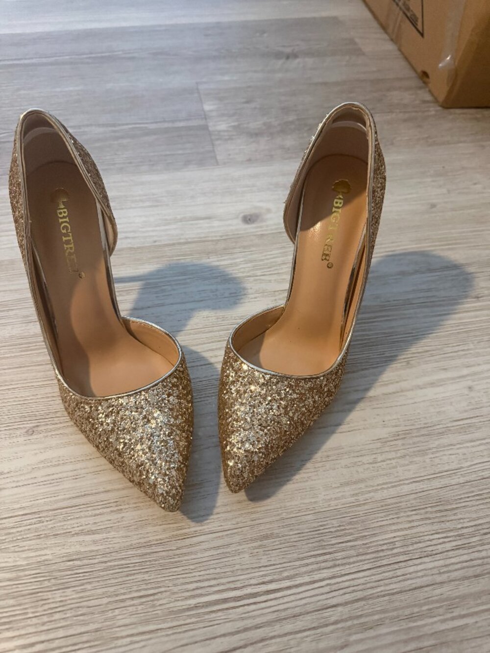BigTree Gold Sequined Heels